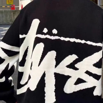 Getadme New Harajuku loose knitted round neck pullover sweater with large letters men and women jacquard trendy retro bottoming shirt